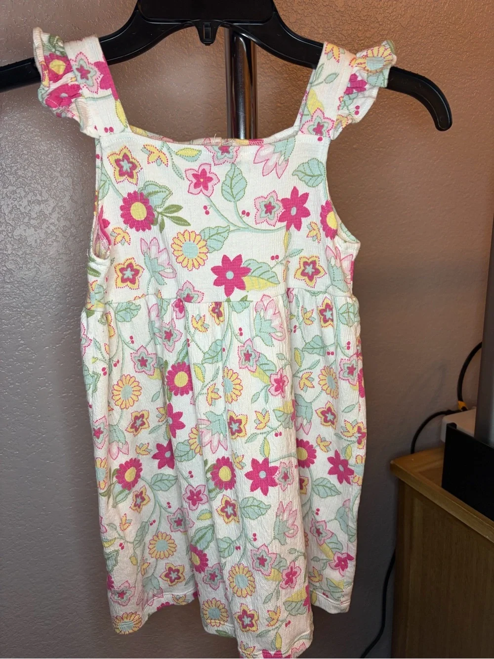 Girls' Floral Summer Dress - Pink & White